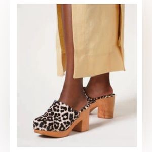 Charlotte Stone Marlo Chunk Platform Mule Clog Hair Leopard Animal Print Size 10